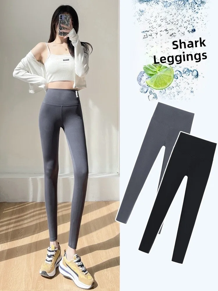 

Женские леггинсы для йоги, тонкие, летние, с высокой талией, для подтяжки ягодиц и уменьшения живота, укороченные (9/10 длины), из ткани «аркскин»