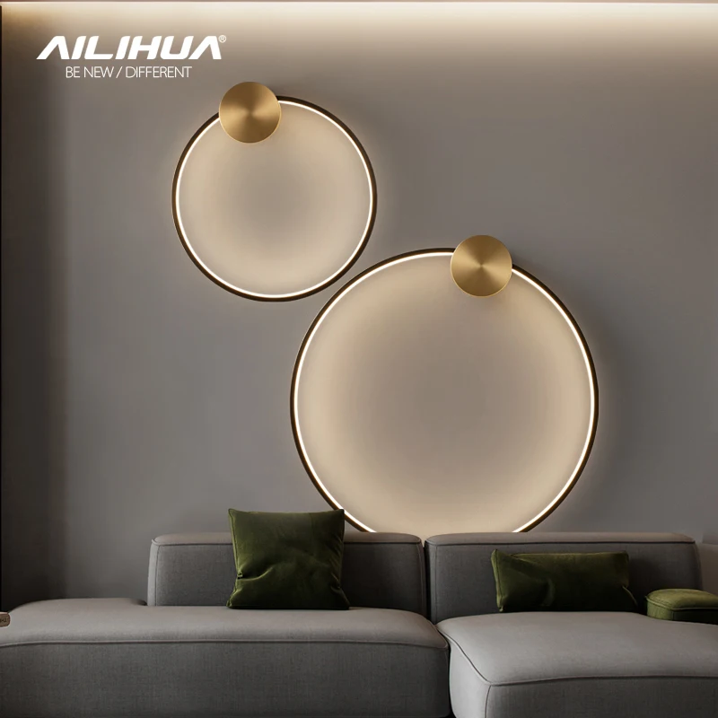 

All copper wall lamp living room sofa atmosphere lamp creative light luxury round bedroom bedside lamp staircase background wall