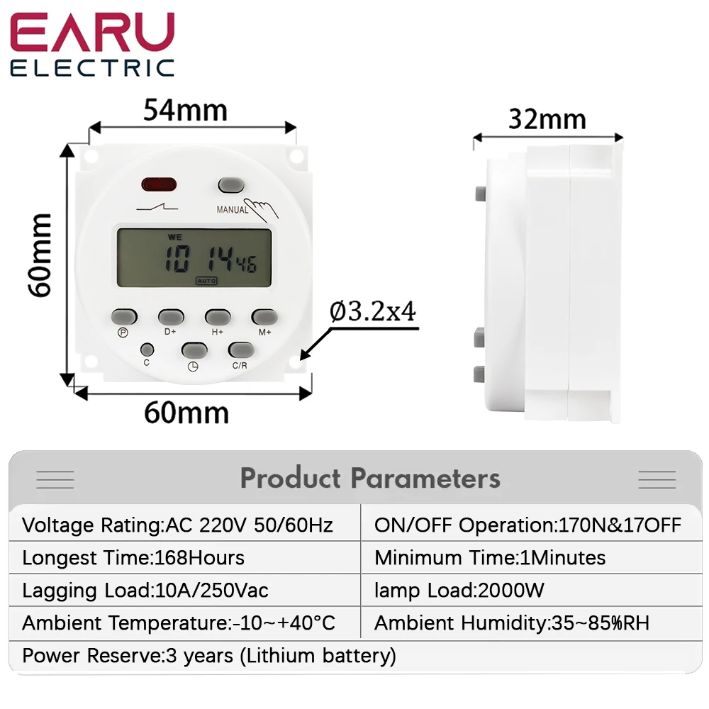 Timer 220V 110V 24V 12V CN101A Digital LCD Power Timer Programmable Time Switch Relay 16A CN101