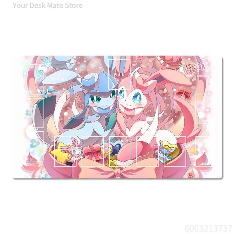 Whimsical Creature Playmat Forest & Waterscape Fantasy Beast Illustrations Predefined Card Battle Zones Non-slip Rubber Game Pad