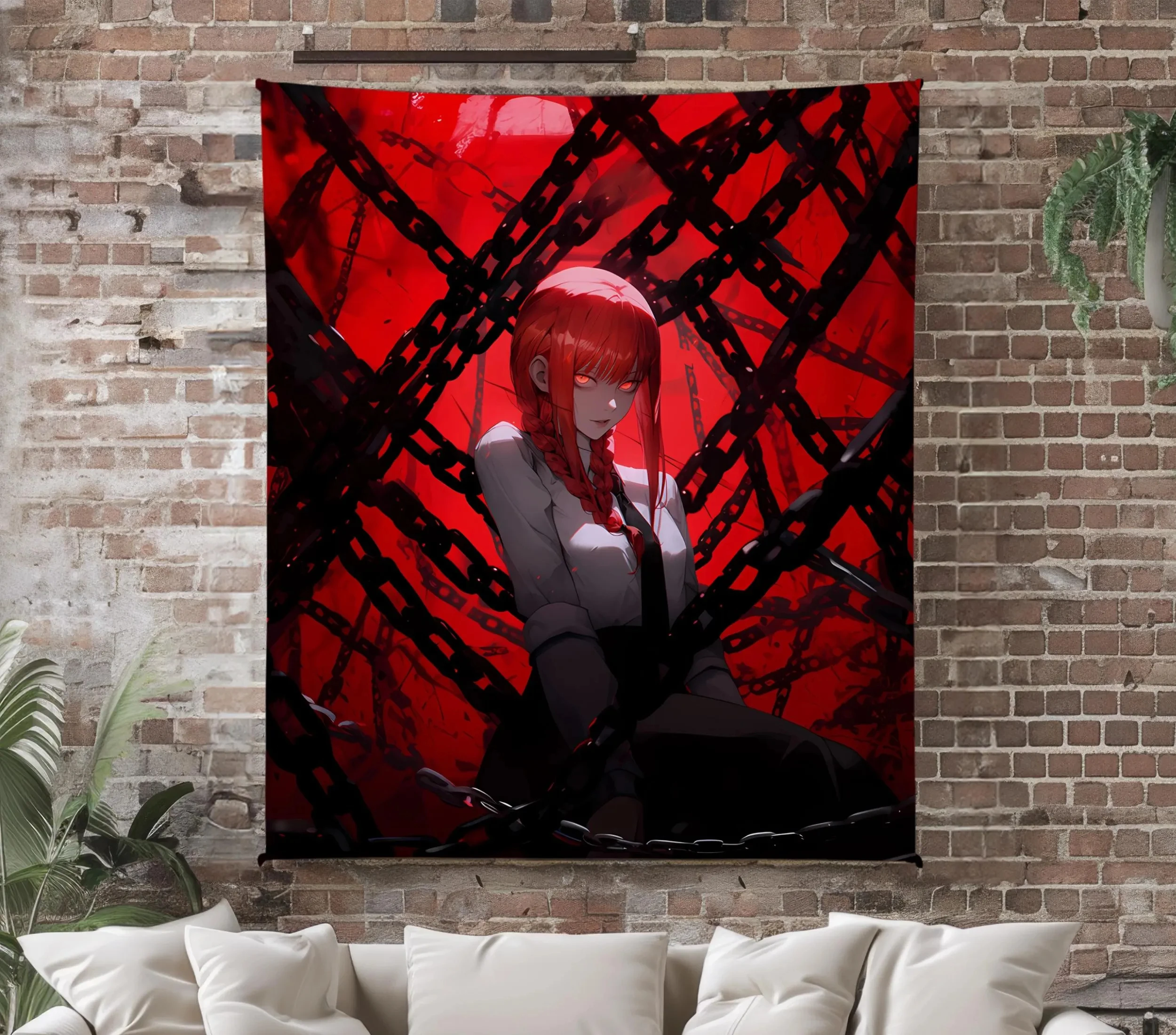 Tapiz de vellón de anime, tapiz de manga, decoración de sala de juegos, arte mural de anime, regalo de Navidad para otakus, merchandising de Makima