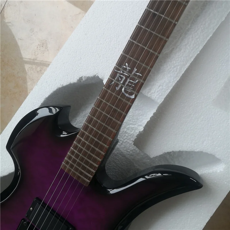 Customizable Alien-Shaped Electric Guitar with Dual-Tremolo System Flame Maple Veneer Body Unique Design Color Options