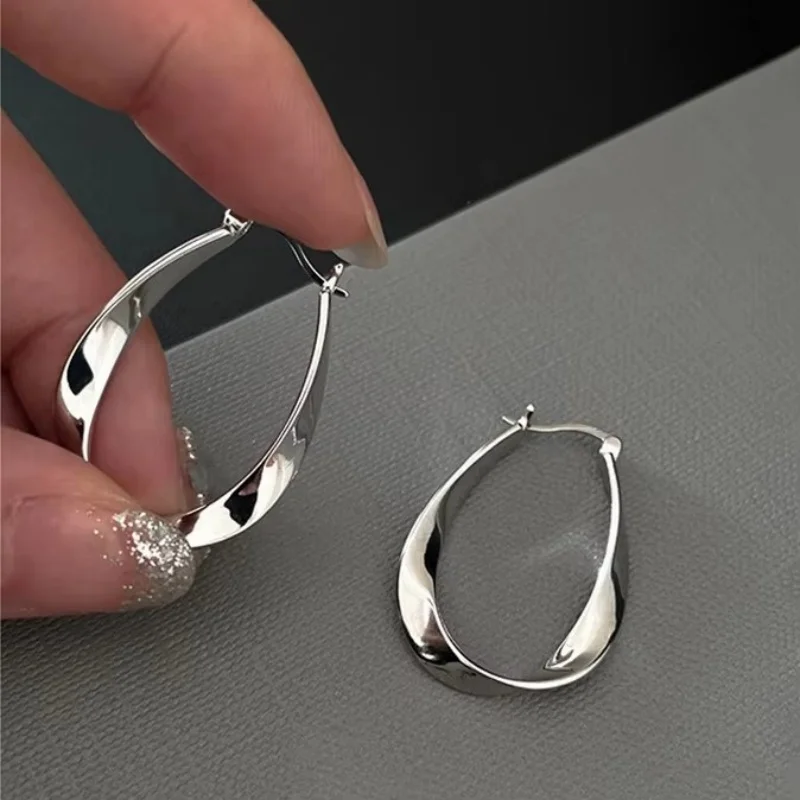 New Geometric Twisted Arc Mobius Strip Hoop Earrings For Women Stainless Steel Earring Fashion Jewelry Minimalist Accessories