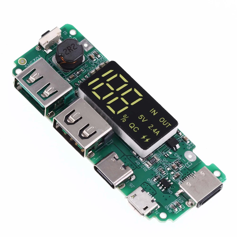 18650 Mini Type-C Power Bank Module with Overcharge LED Display Dual USB Lithium Storage Battery Charger Control Board 2A