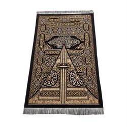 Black Kaba Design Muslim Prayer Mat Thin Chenille Fabric Pray Rug For Men