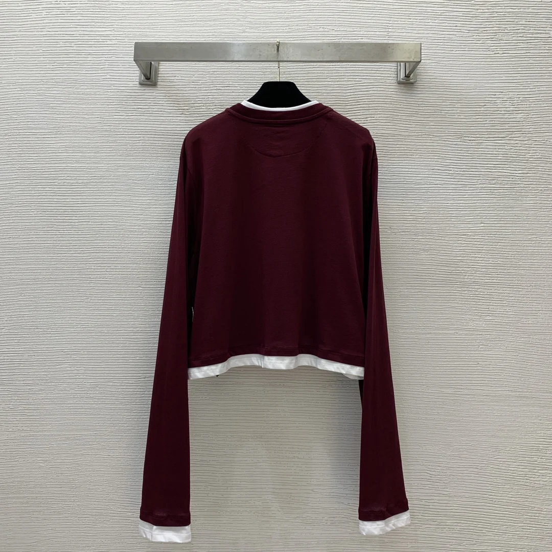 

High quality new long sleeved T-shirt fake two piece short round neck T-shirt simple and fashionable versatile top