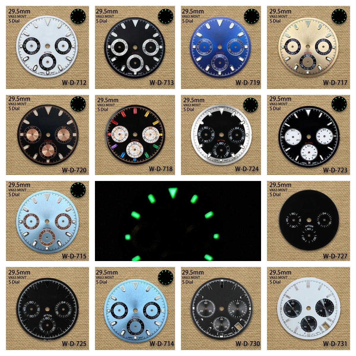 

29.5mm S Logo panda DTN Dial Fit VK63 Movement Green Luminous High-Quality Dial Watch Modification Accessories