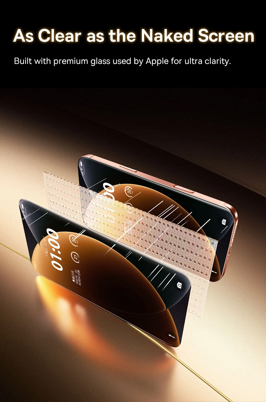 Baseus 0,4 mm Corning gehärtetes Glas für iPhone 17, 16, 15, 14, 13 Pro Max Plus Displayschutzfolie, Anti-Peeping-Auto-Installationsfolie – Detail 7