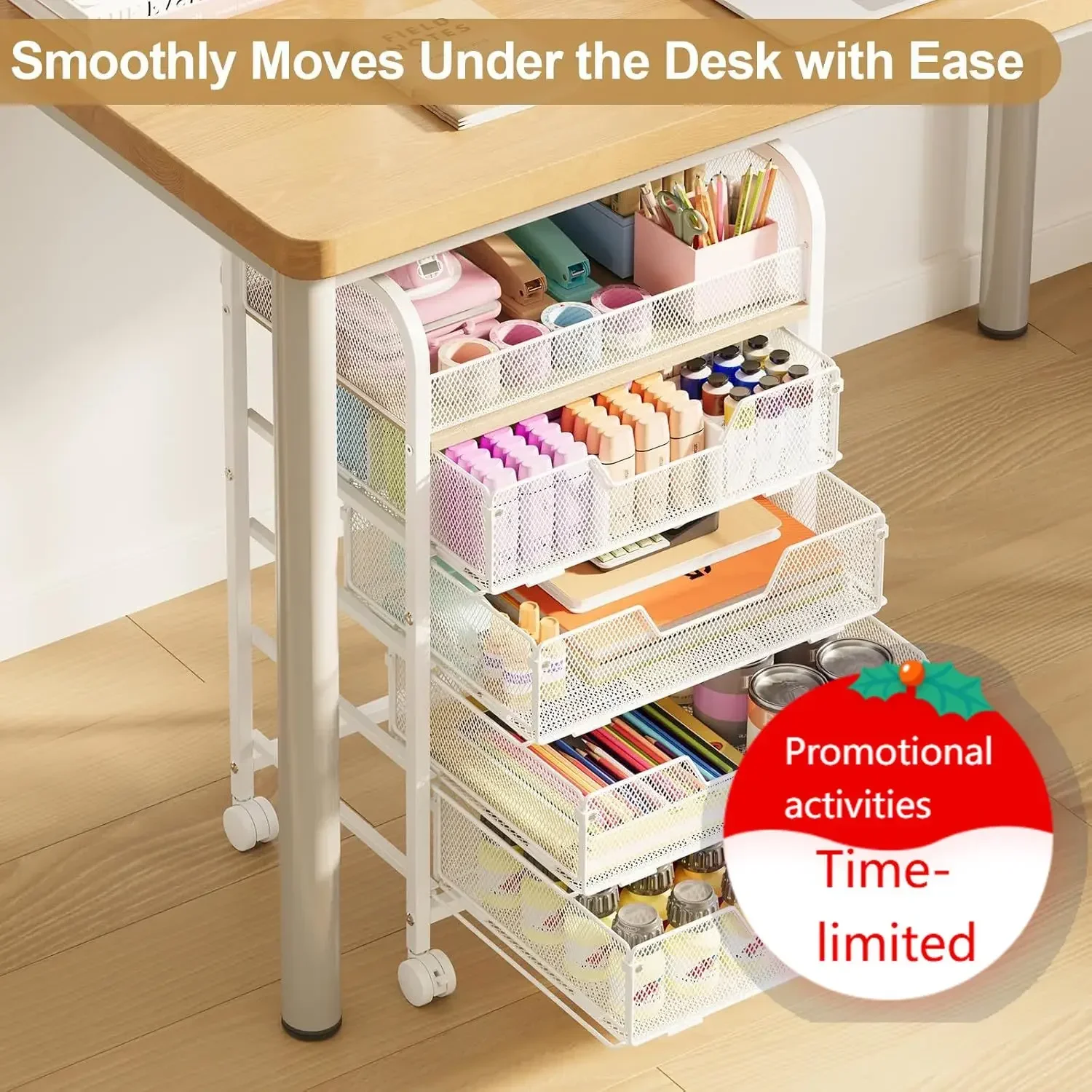 5-Tier Craft Organizer Cart with Wheels,Craft Organizers and Storage with Drawers,Lockable Wheels Rolling Utility Cart with DIY