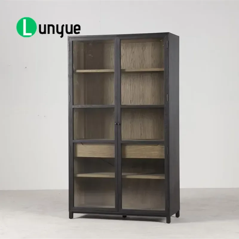 Modern Wooden Bookshelf with Glass Door and Shelf Living Room Bedroom Home Storage Cabinet Furniture Display Unit