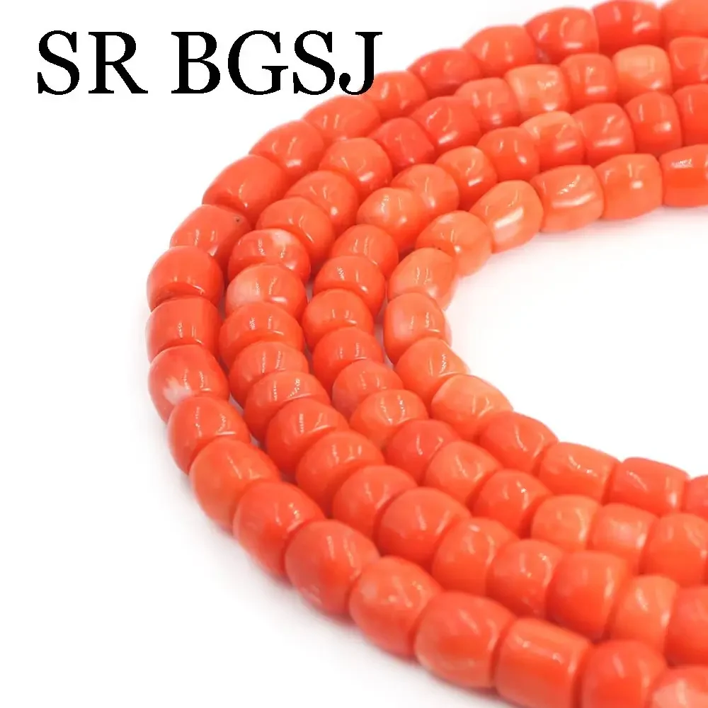 8-10mm  Orange Column Beaded DIY Real Genuine Natural Coral Beads Strand 15\