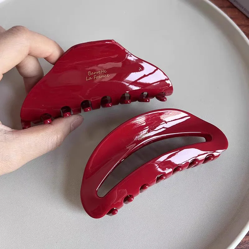 Jepit Rambut Ukuran Besar 10cm Bahan Asetat Merah Aksesoris Rambut untuk Anak Perempuan dan Wanita Hiasan Kepala Fashion Gaya Rambut Penataan Rambut
