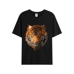 High-quality summer short-sleeved casual fashion men's T-shirt shiny Rhine cool tiger head pattern cotton T-shirt