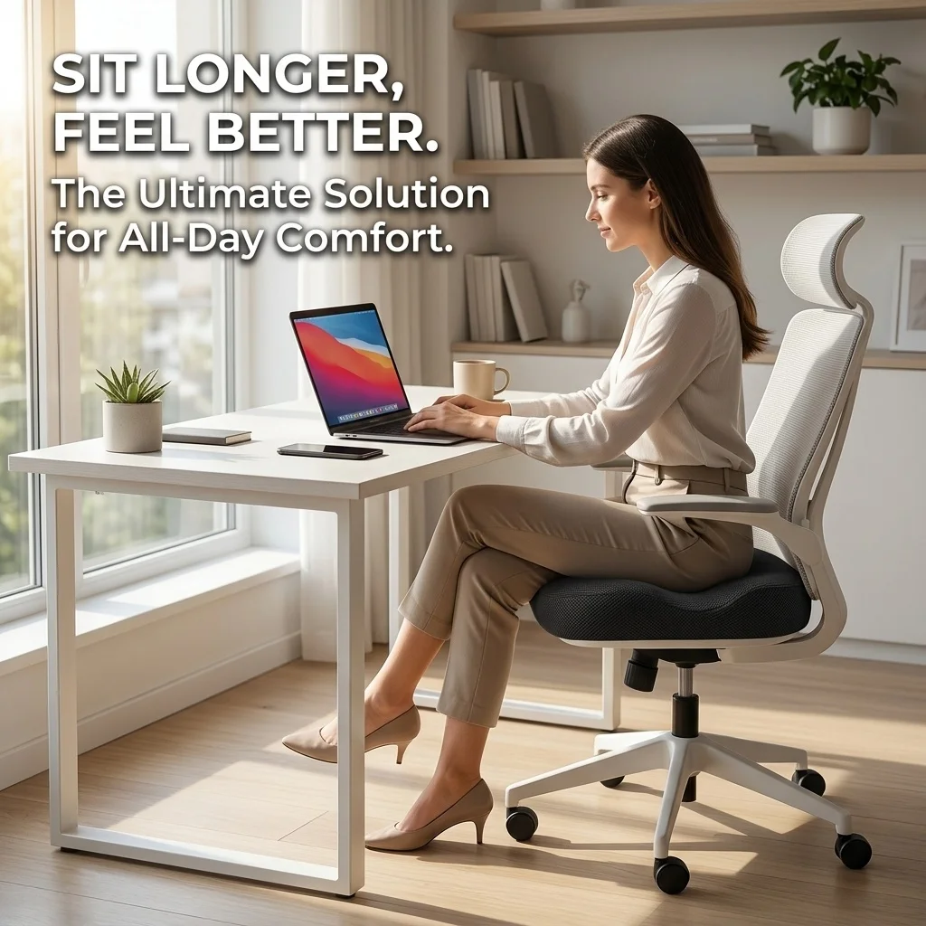 Breathable Comfortable Office Chair Memory Foam Seat Non Slip Orthopedic Prostate Cushion for Tailbone Sciaticaback Pain Relief