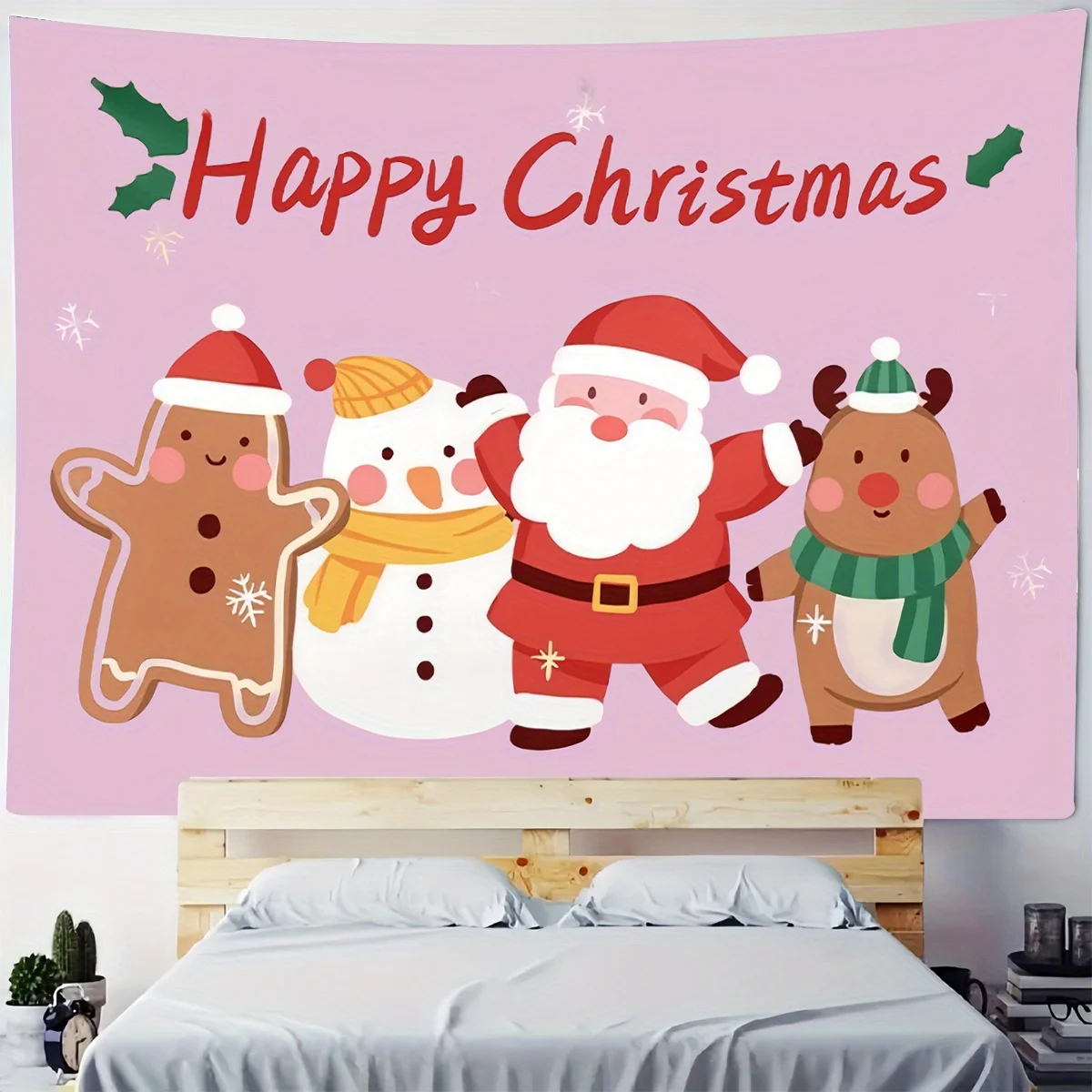 Merry Christmas Cheer Tapestry Festive Printed Wall Hanging for Bedroom & Living Room Decor Polyester Holiday Home Decoration