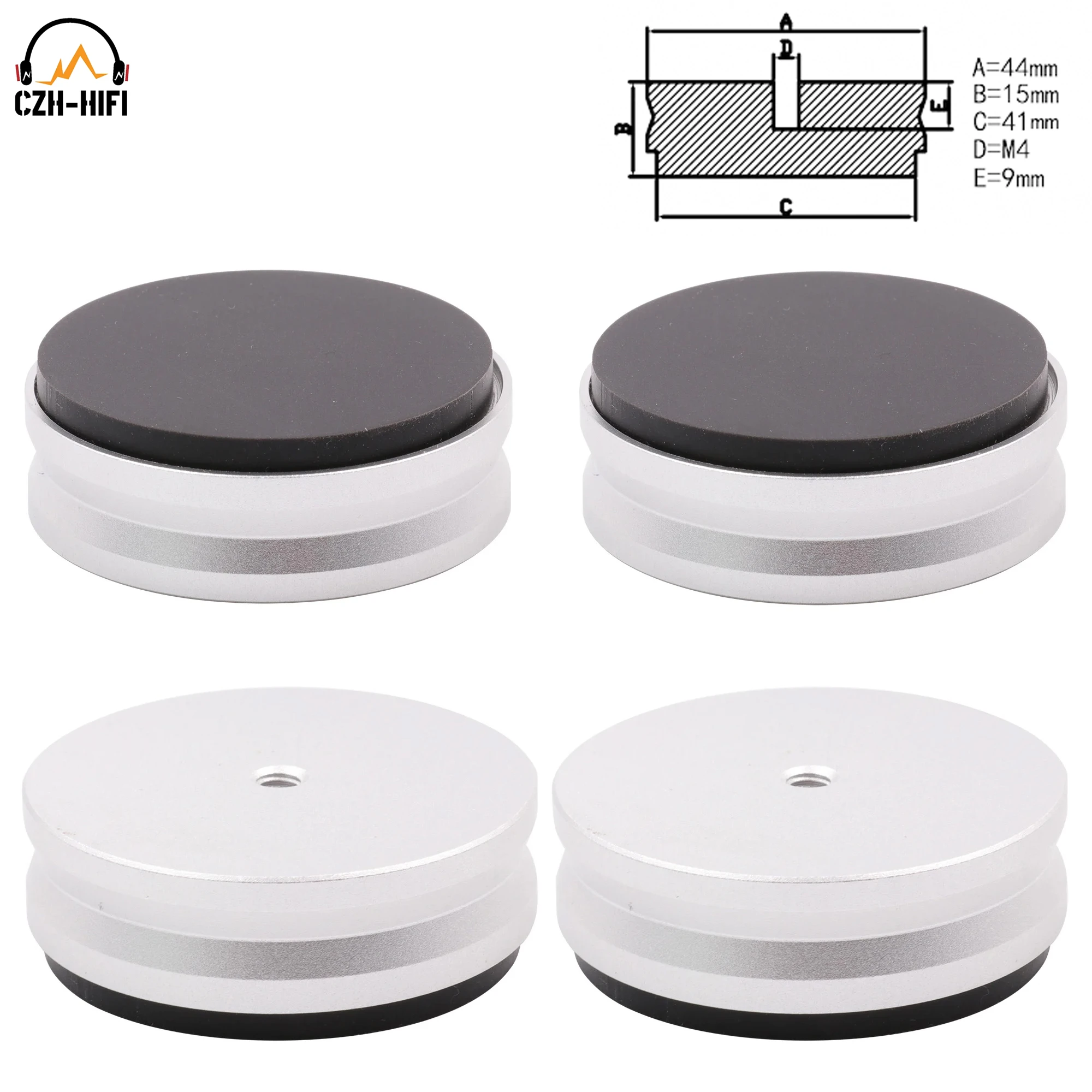 4szt 44x15mm Obrabiane, pełne aluminiowe nóżki izolacyjne Podstawa stożkowa do głośników Hifi Audio AMP Gramofon Komputer — zdjęcie produktu 2