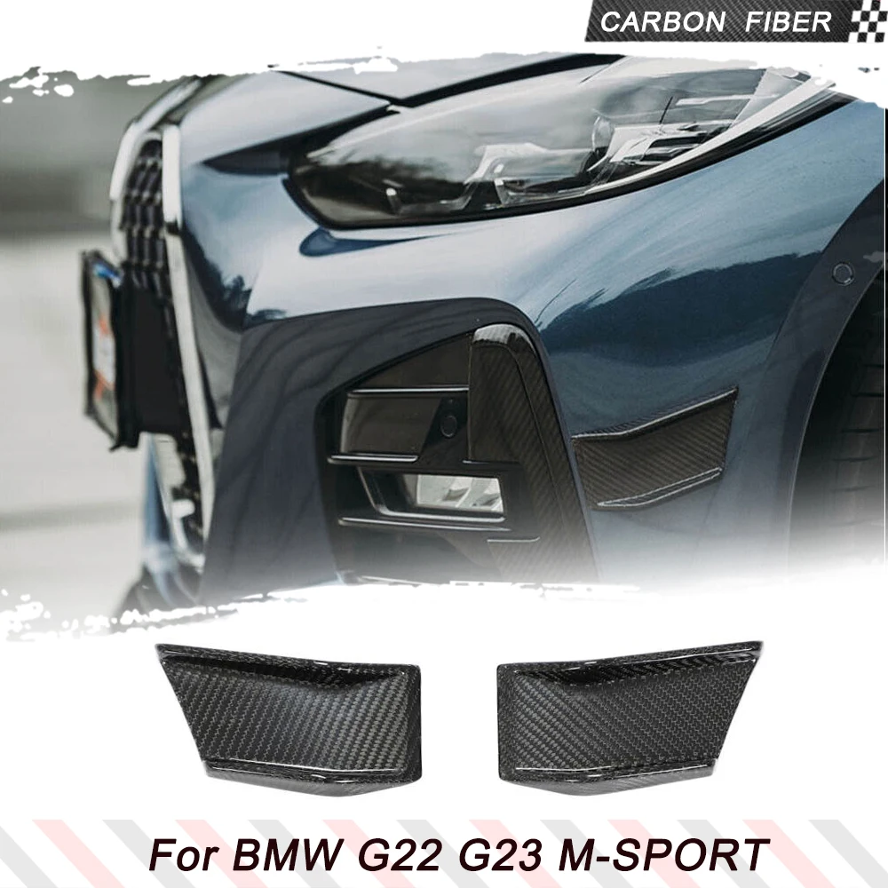 Car Front Bumper Canards Fins Air Valance  Splitters for BMW 4 Series G22 G23 M Sport 2021 2022 Carbon Fiber Front Spoiler Guard