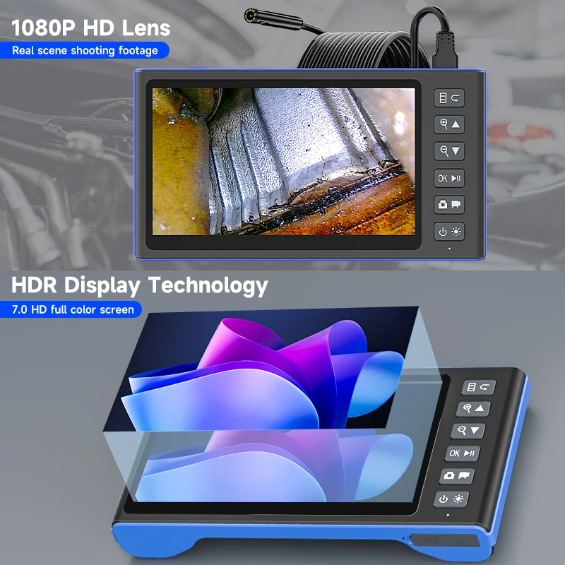 7-дюймовый IPS-экран, бороскоп со съемной конструкцией, двойной объектив, 8 мм HD1080P, промышленная эндоскопическая камера для осмотра трубопроводов, автомобильной канализации