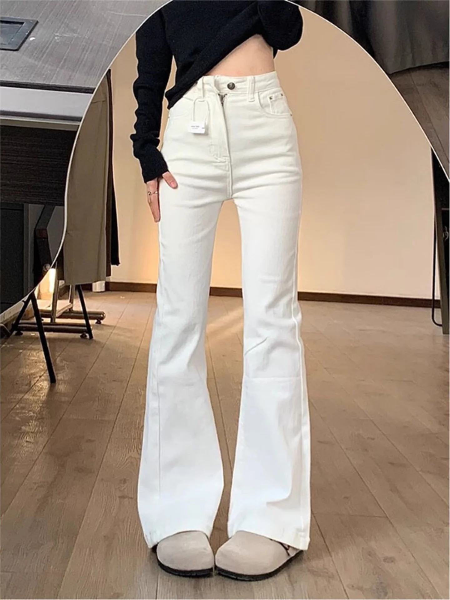 Fce اصطف ثي عالية الخصر جرس بوت الجينز النساء الشتاء بالإضافة إلى حجم التخسيس بسط ارتفاع صغير جرس السراويل #5