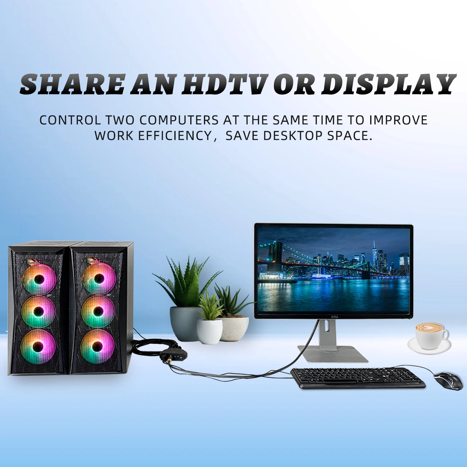 Switch KVM 4K 60Hz com cabo de áudio e HDMI, switcher KVM com cabo USB para 2 computadores para compartilhar um monitor HD