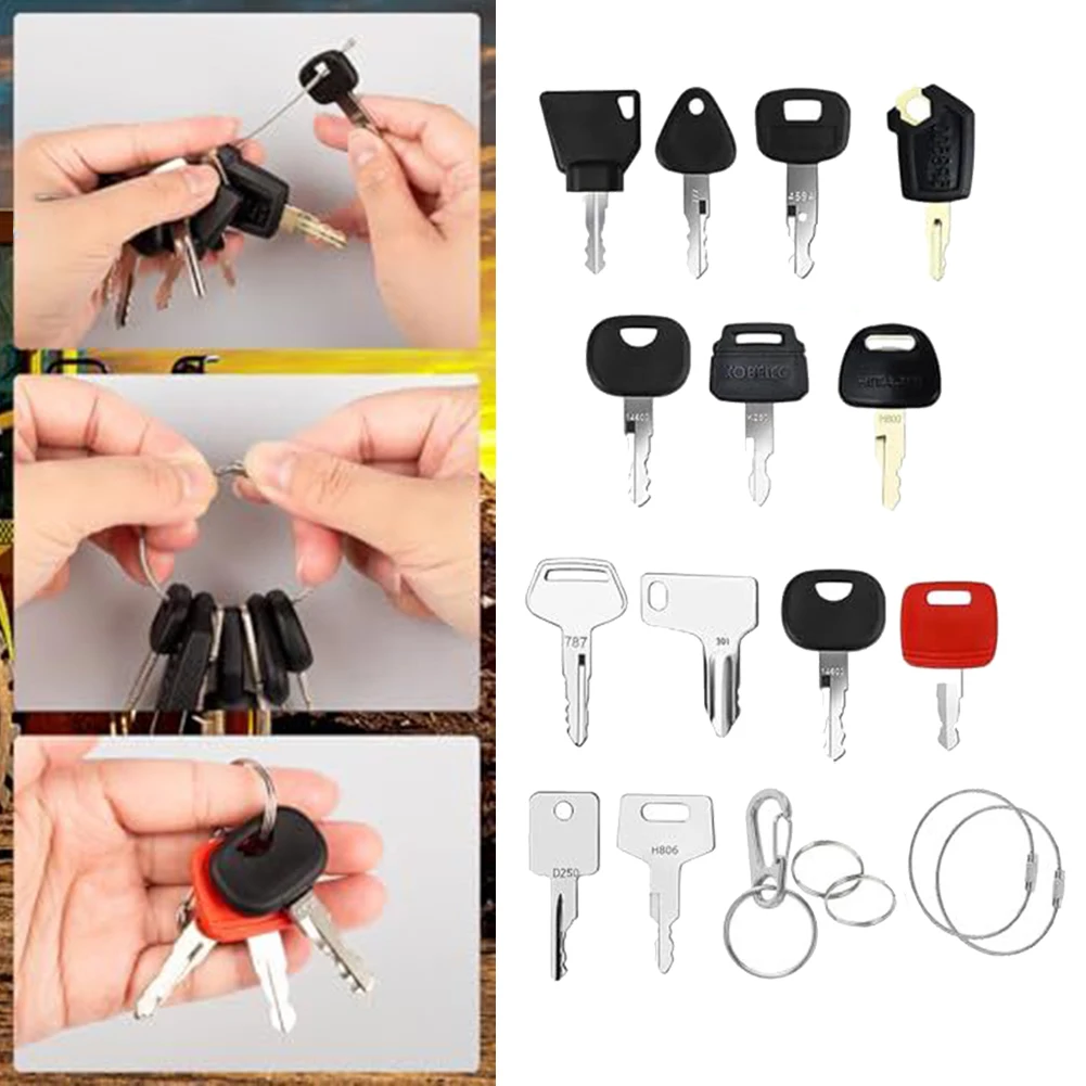 Excavator Ignition Starter Key Set 18 PCS with Essential Keys Rings and Chains for Agricultural Equipment and Construction Use