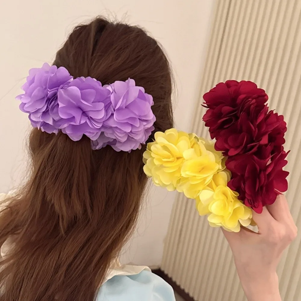 

Vintage Solid Color Floral Hair Clip Cloth Korean Style Banana Clip Large Ponytail Holder Vertical Clip Gift