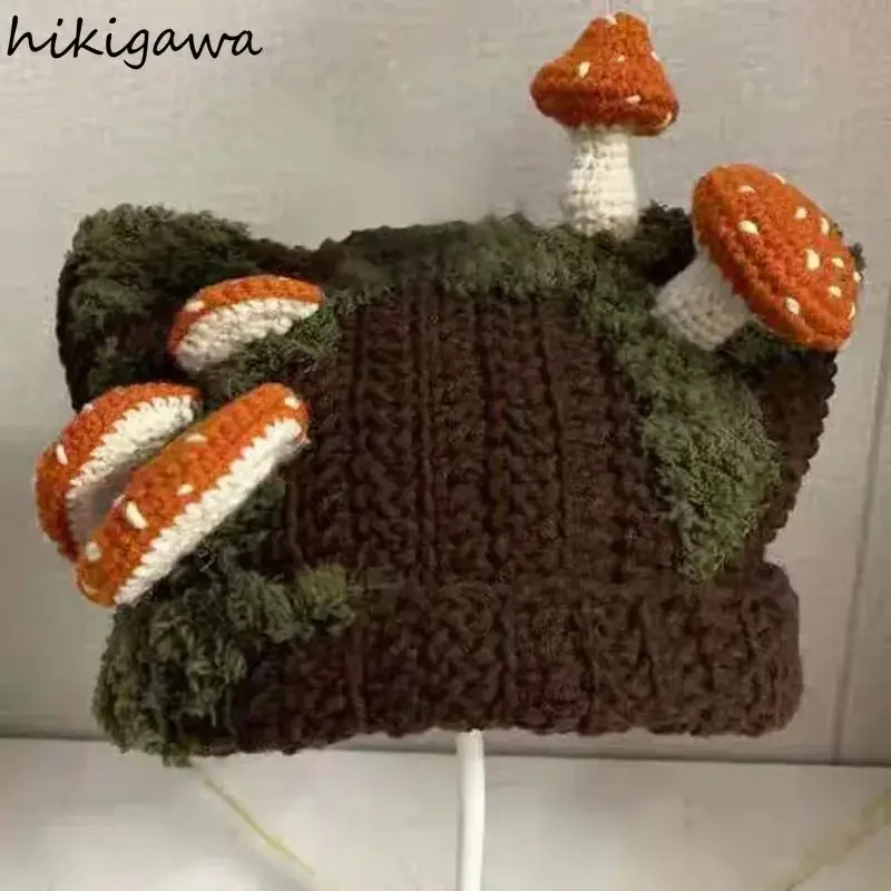 Autumn Winter Cute Cap Fashion Women Men Warm Outdoor Unisex Knit Hat Chic Mushroom Ear Y2K Personality Hats Bonnets for Women