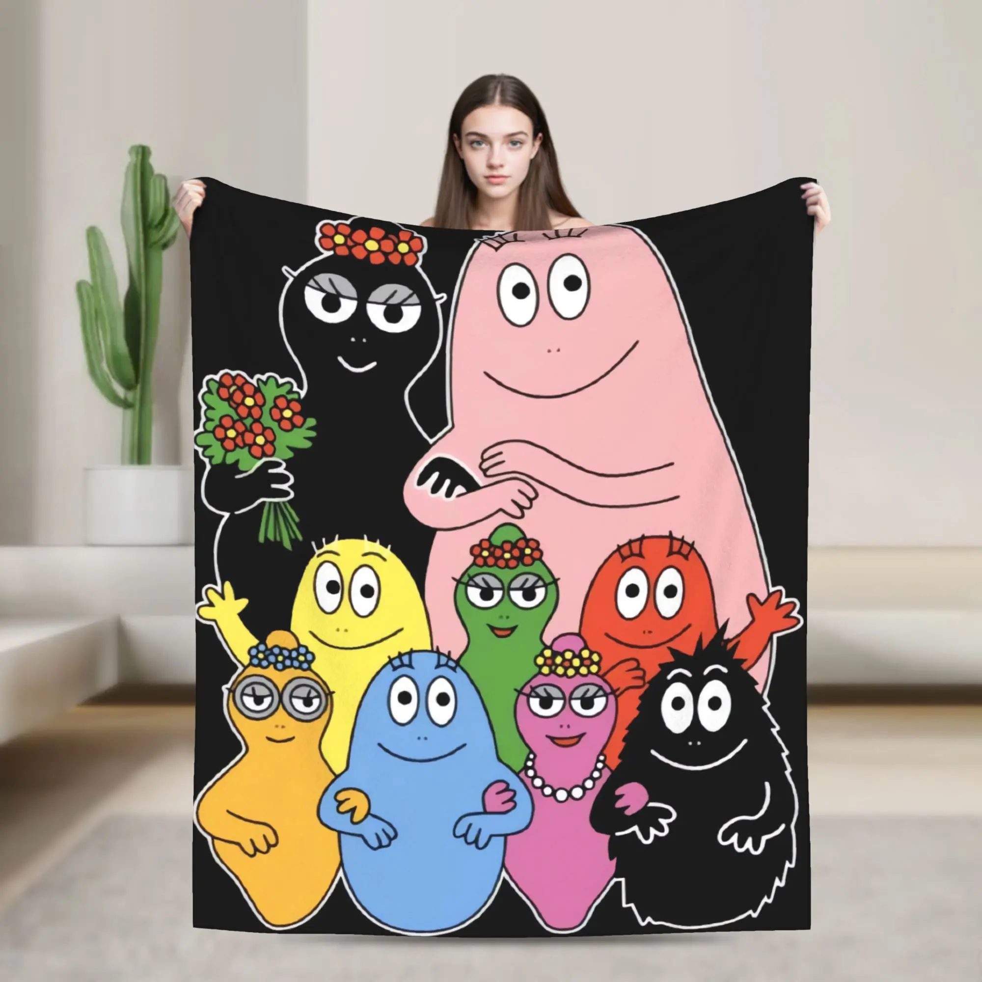Barbapapa Barbamama Flannel Blanket  Soft Durable Throw Blanket for Couch Bed Airplane Travel Funny Bedspread Sofa Bed Cover