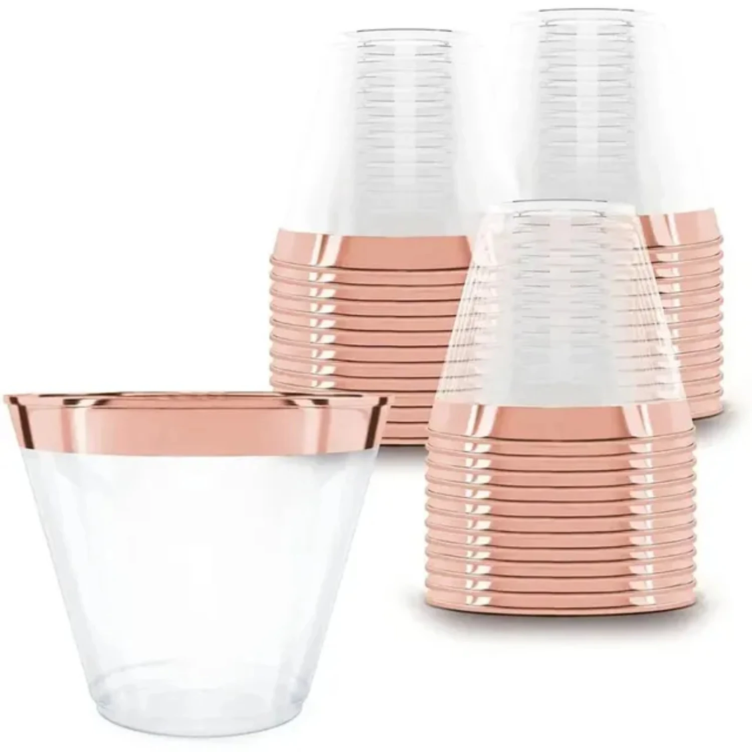 Plastic Cup 9 Oz Hard Disposable Cup Plastic Wine Glass Party Cup With Transparent Plastic Gold Rim Wedding Wine Glass