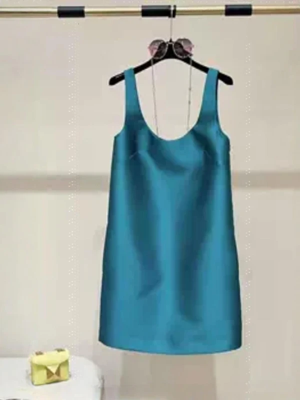 Ele Pure Color A-Line Weste ort Svel Dr Neue Sommerkollektion Hohe Taille Vielseitig Lässig U-Neline Midi Dr
