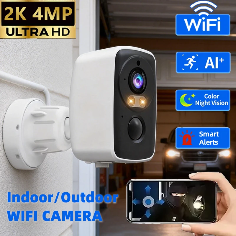 4MP Outdoor Security Camera Rechargeable Battery 2.4G WiFi IP Camera Night Vision Two-Way Audio Home Baby Monitor ﻿