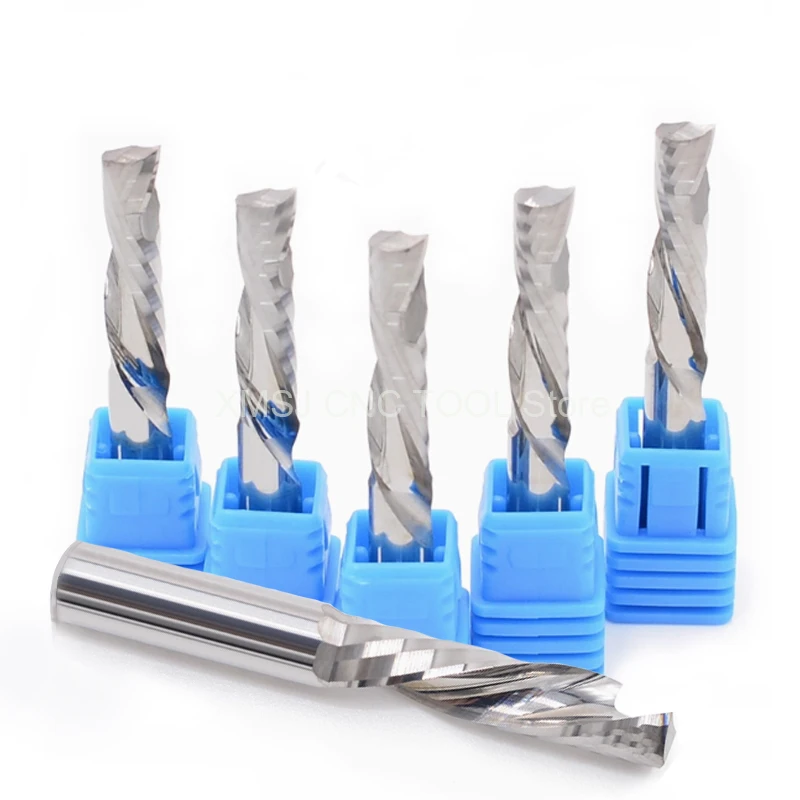 

10Pieces 3.175/4/6mm Single Flute Up Down Cut Spiral Mill Cutters - Carbide Compression Wood End Bits