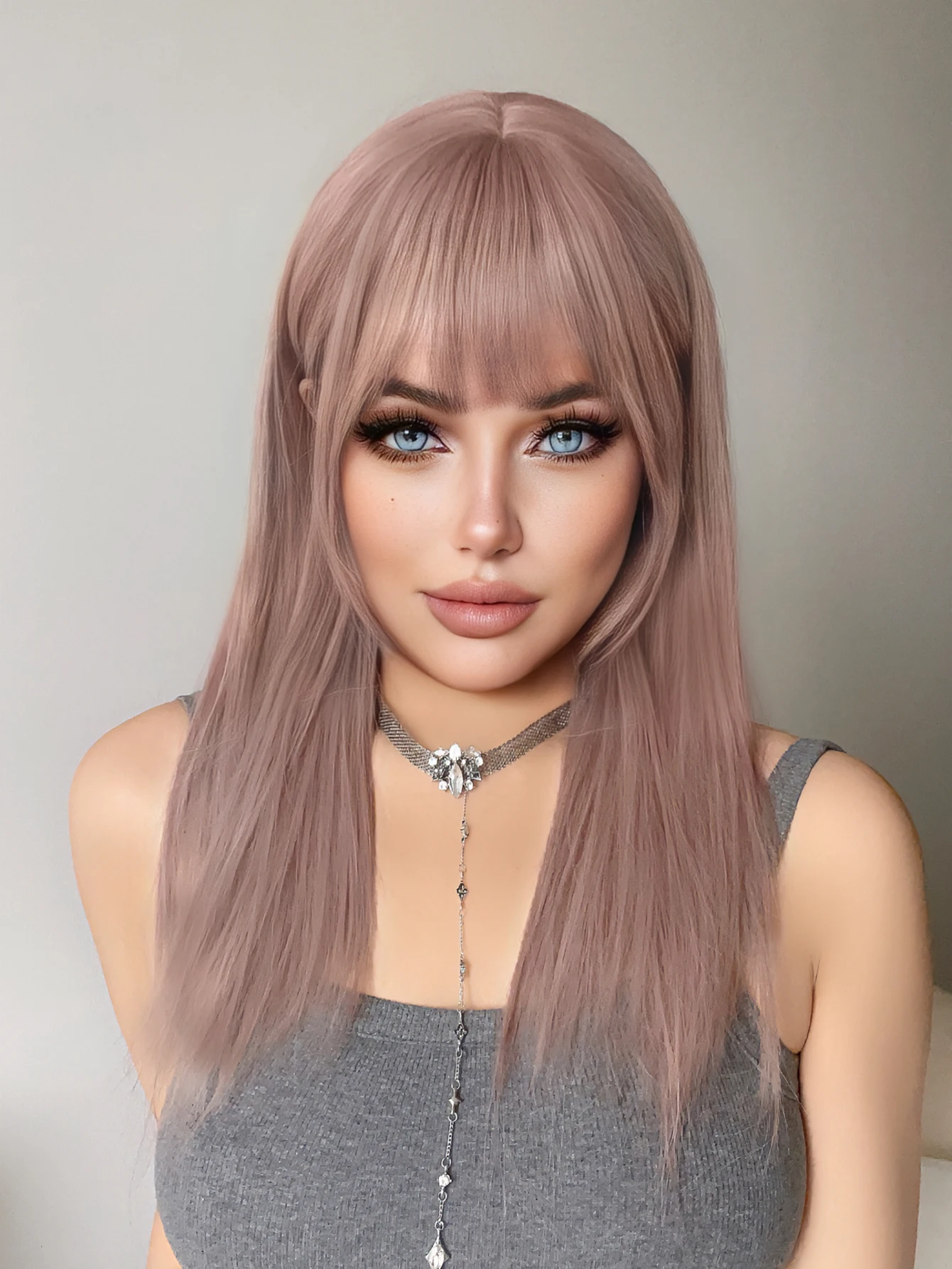 Perucas sintéticas com estrondo para mulheres, cabelo liso natural comprido, resistente ao calor, drag queen, cor roxa e rosa, peruca cosplay, 20 polegadas