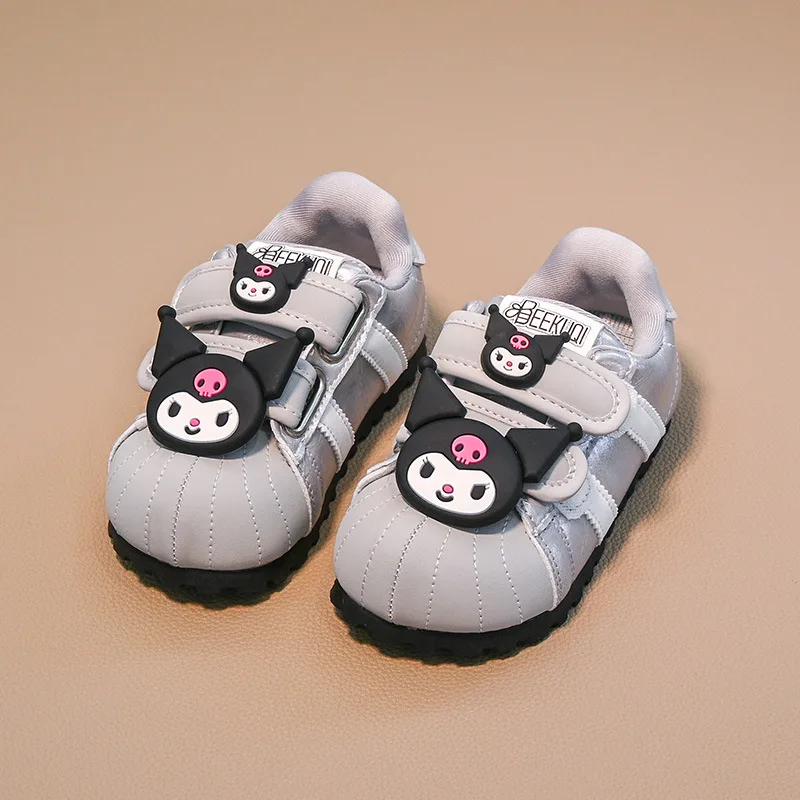 

Kids'Casual Shoes Sneakers Cartoon Kuromi PU Leather Spring Shoes For Girls Anti-slip Breathable Velcro Silver Shoes Size 28-37