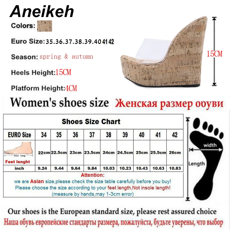 Aneikeh PVC Transparent Wedges Platform Sandals High Heeled Summer 2023 Fashion Women\'s Slippers Thick Sole Beach Shoes Mujer