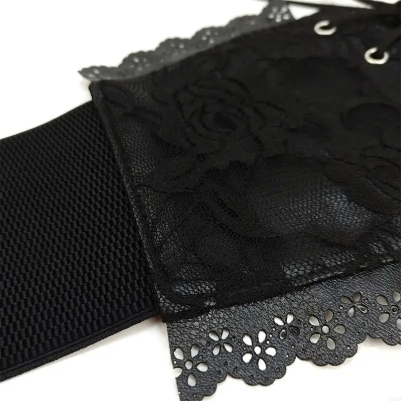 M6cd versatilesレースウエストベルトカジュアルスタイルウエストバンドハイストレッチブラックウエストバンド