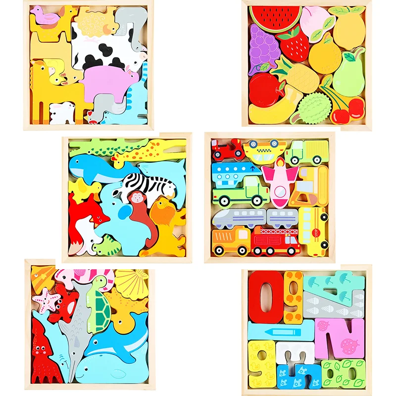 

Baby Wooden 3D Puzzles Tangram Shapes Learning Educational Cartoon Animal Intelligence Jigsaw Toys For Children Gift