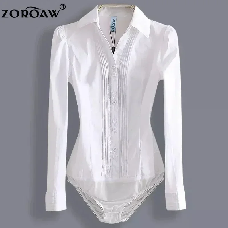 New Fashion Bodysuit Long Sleeve Women Body Shirt Office Lady Work Uniforms Spring White Blouses And Tops Slim Autumn Clothes