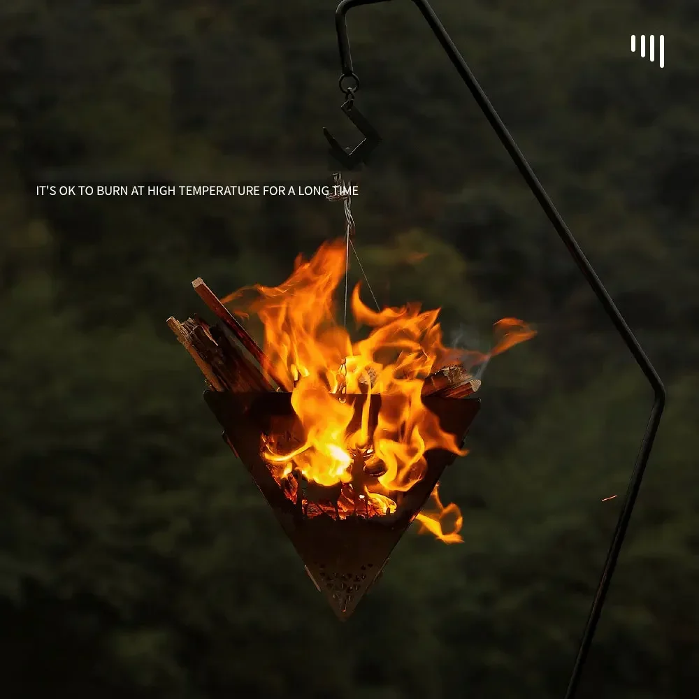 المحمولة معلقة موقد للتخييم خفيفة الفولاذ المقاوم للصدأ نزهة النار الدافئة مثلث حرق موقد الخشب الوقوف في الهواء الطلق المعسكر #6