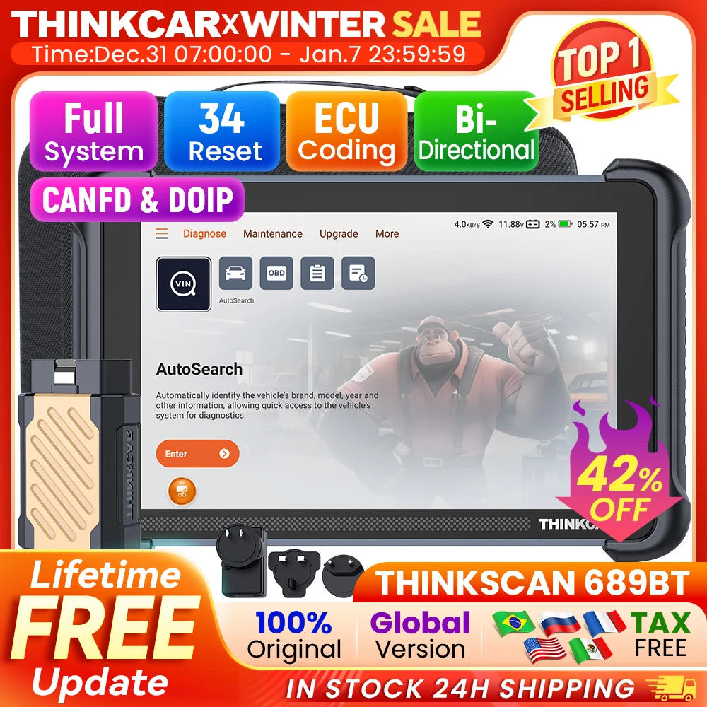 THINKCAR THINKSCAN 689BT Professional Car Diagnostic Tool CANFD DOIP Bi-directional ECU Coding 34 Reset Full System Obd2 Scanner