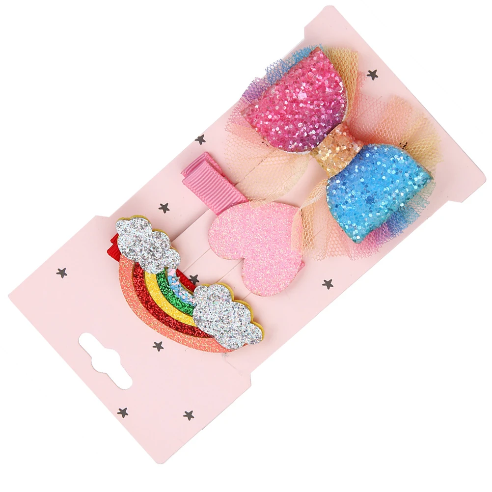 

3 Pcs Bowknot Hair Clips for Girls Kids Lace Hairpins Non Fading Christmas Costume Party Decoration Accessories Rainbow