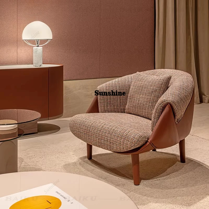 Italian light luxury microfiber leather single chair hotel lobby meeting guests to negotiate sofa chair