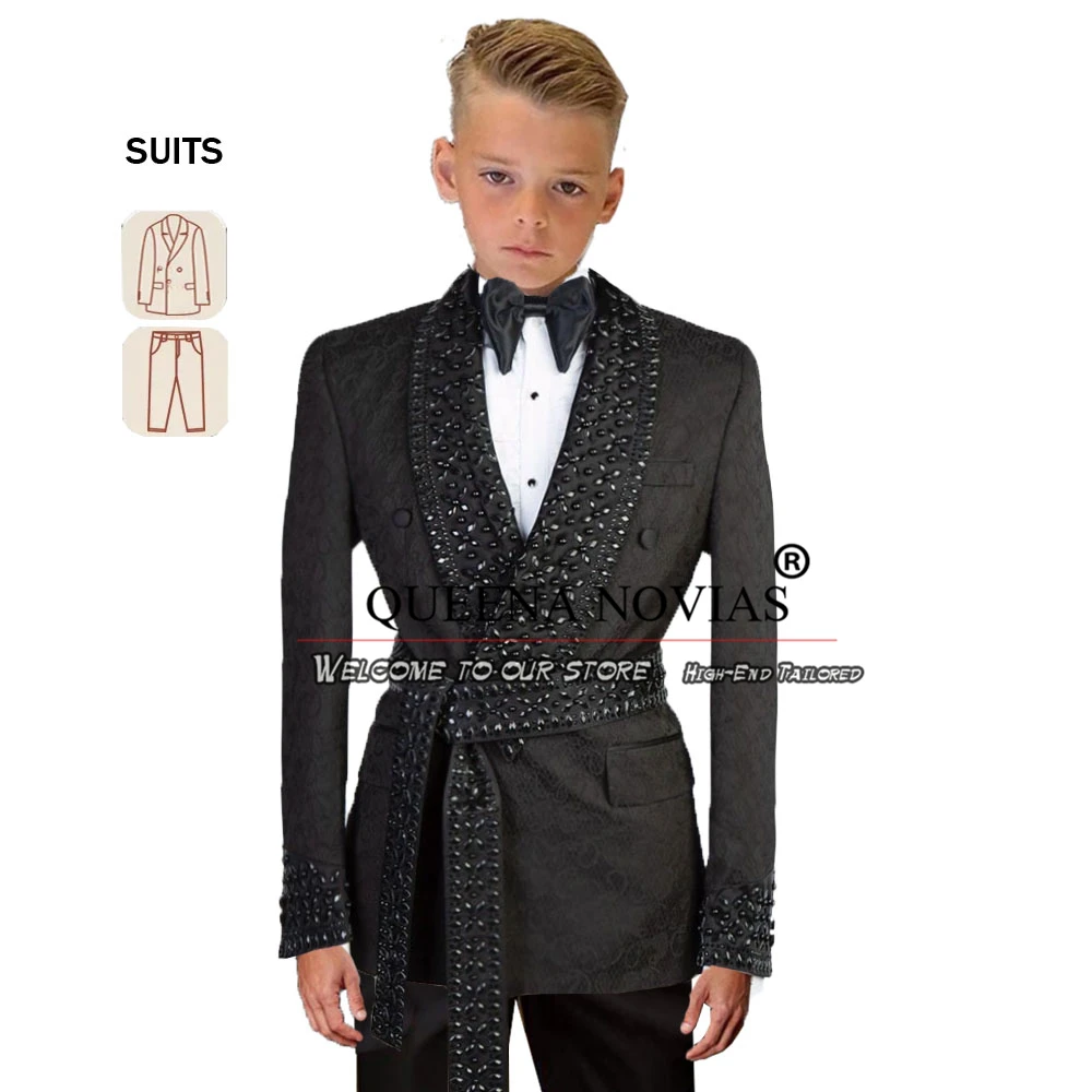 Luxury Jewelry Ornament Boy Suits Formal Party Jacquard Jacket Pants 2 Pieces Children Tuxedo Tailored Traje Para Niños Elegante