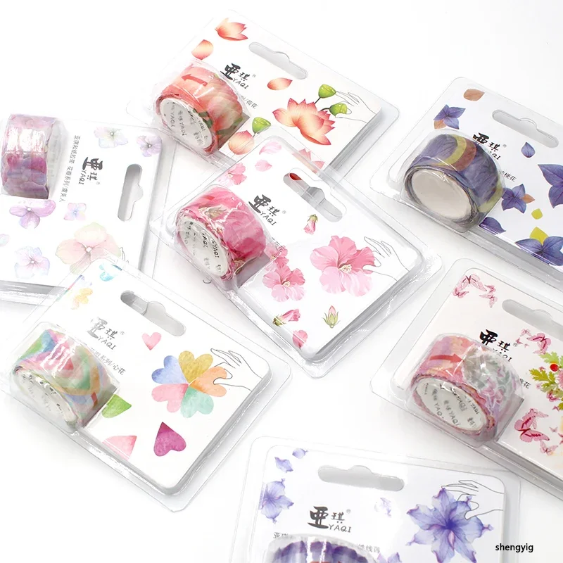 Cinta Washi de pétalos de flores para manualidades, rollo de pegatinas bonitas para álbum de recortes, cinta adhesiva de papel para diario, flores