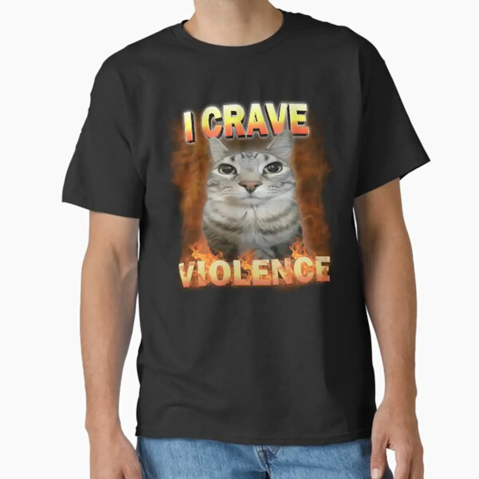I Crave Violence Funny Cat Meme Classic T Shirt vintage Washed Comfortable Versatile homme streetwear Top For Everyday Wear