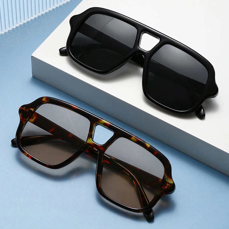 Popular Fashion Double Bridges Square Men Sunglasses Vintage Punk Blue Shades Women EyewearUV400 Men Trending Sun Glasses view 3