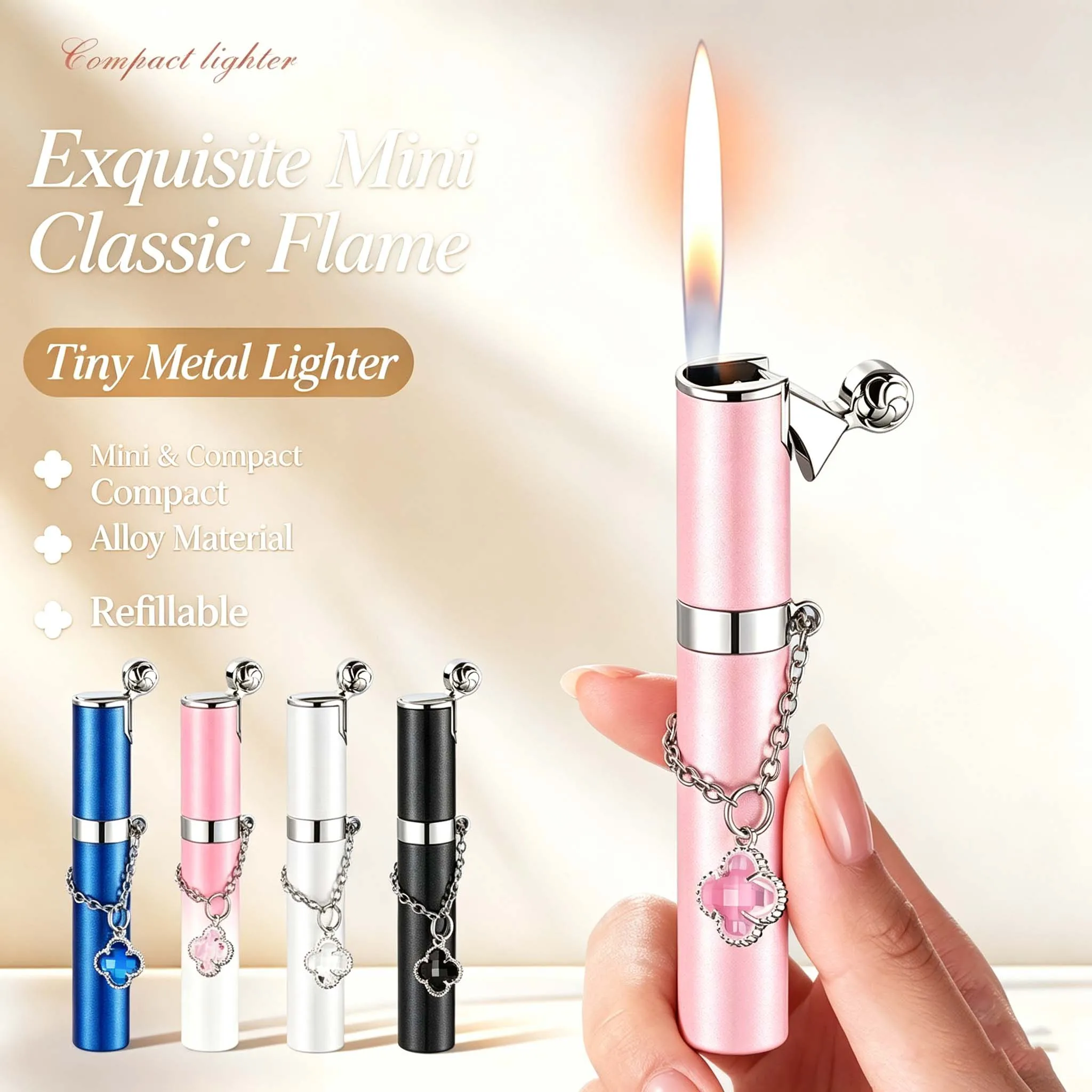 Mini Portable Four-Leaf Clover Pendant Lighter, Luxury Refillable Gas Lighter