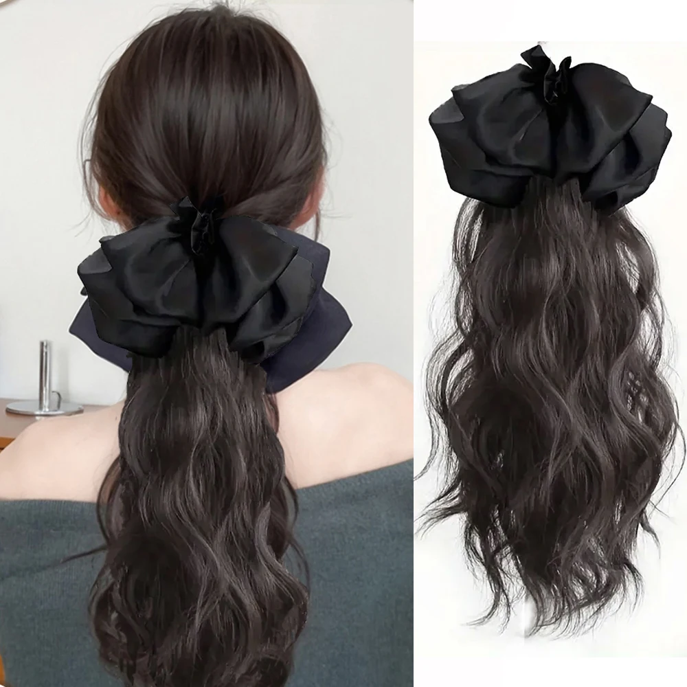 

1 шт., синтетическая заколка для волос с узлом-бабочкой, зажим для волос, хвост, темперамент, вьющиеся волосы, натуральный термостойкий парик, хвост