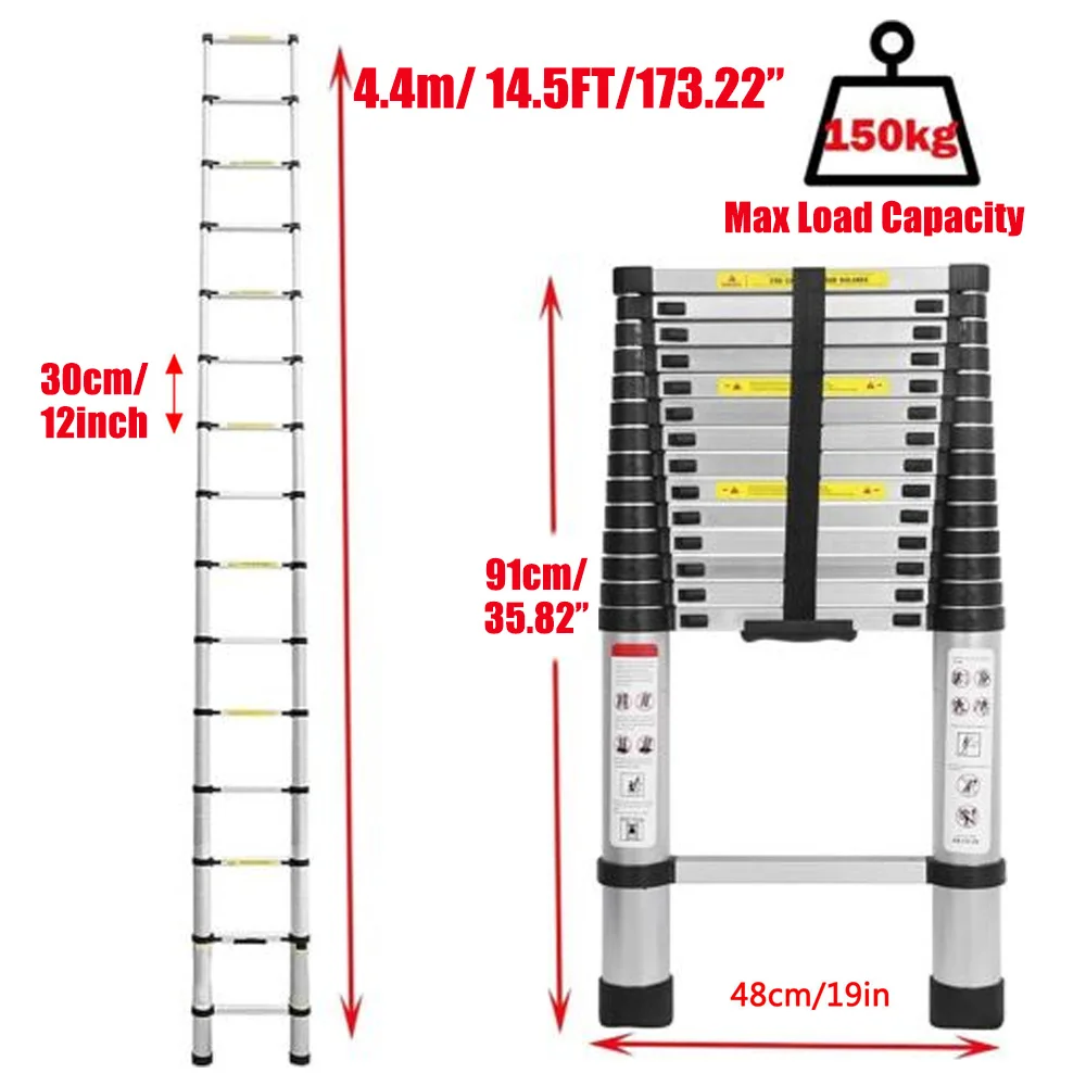 DayPlus Telescopische Loft Ladder Opvouwbare Trapladders Uitschuifbare Aluminum Ladders Opvouwbaar Uitschuifbaar Draagbaar, EN131,150kg/330lb