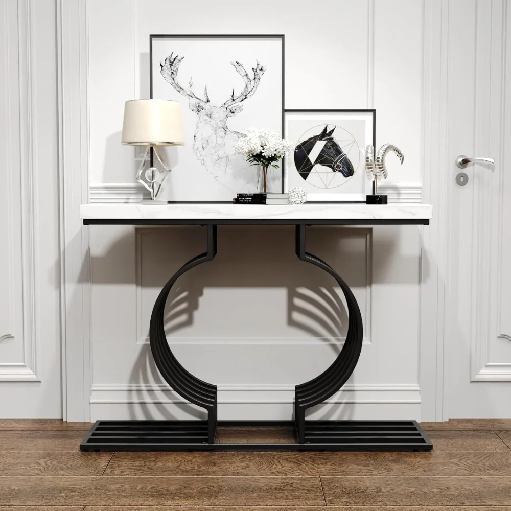 Modern Entryway Table, Console Table, 47.24 Faux Marble Narrow Sofa Table Free Combine Two Different Shape for Hallway Entrance